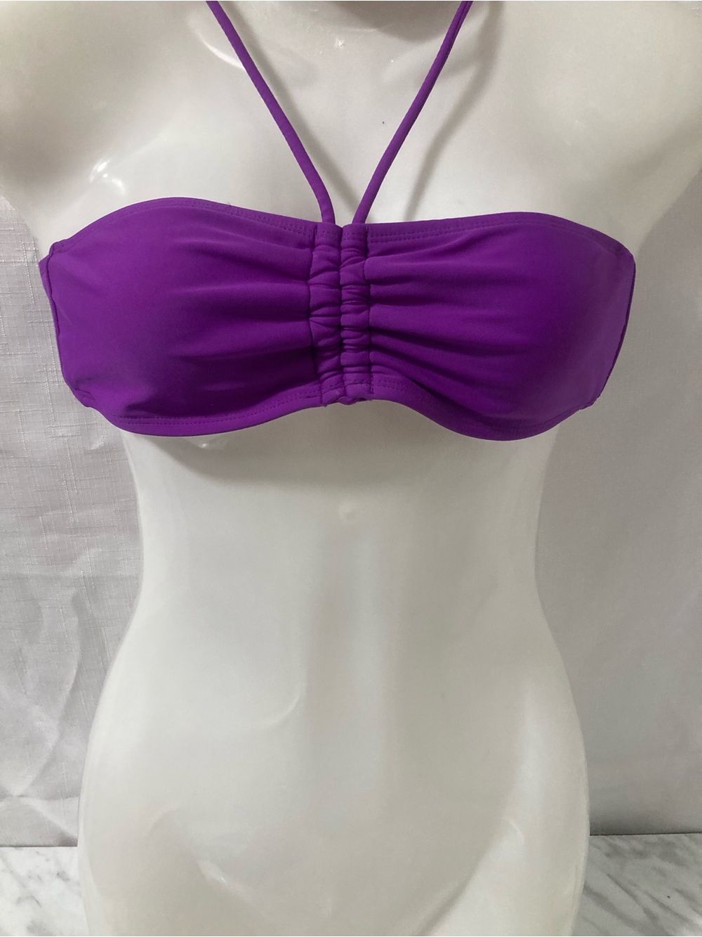 Purple Bandeau Halter Bikini Top Ruched Tie Back Y2K Small